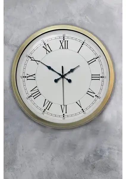 Platin Saat 40 cm Eskitme Metal Retro Duvar Saati – Vintage ve Şık Tasarım
