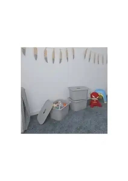 Pratico 3 Adet Gri Derin Kapaklı Oyuncak Sepeti Çocuk Odası Düzenleme Çözümü