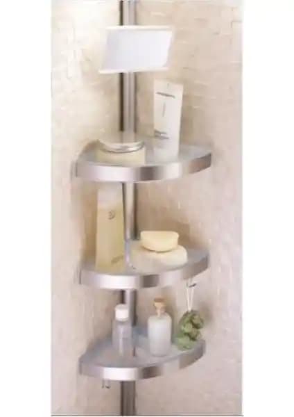 Primanova Alüminyum Yaylı Banyo Köşe Rafı Aynalı N06 Modern ve Dayanıklı Tasarım