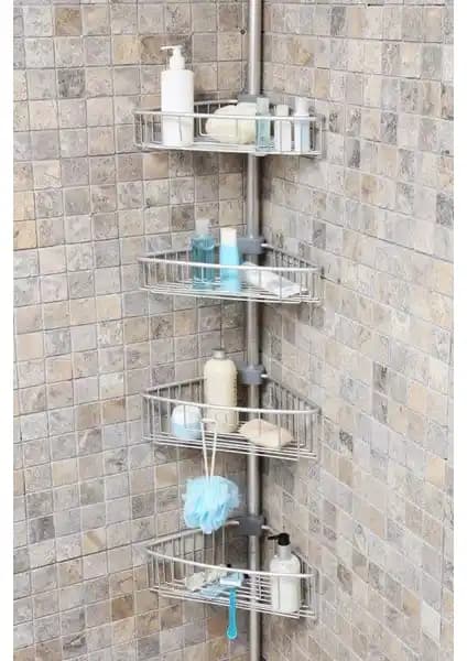 Primanova Ayarlanabilir Yükseklikli Gümeş Banyo Köşe Rafı Modern ve Dayanıklı Tasarım