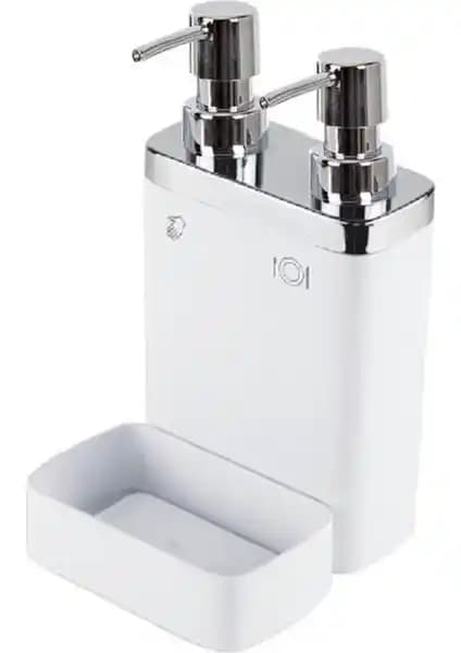 Primanova Viva Süngerlikli Ikili Sıvı Sabunluk Beyaz Modern Mutfak ve Banyo Dekorasyonu İçin