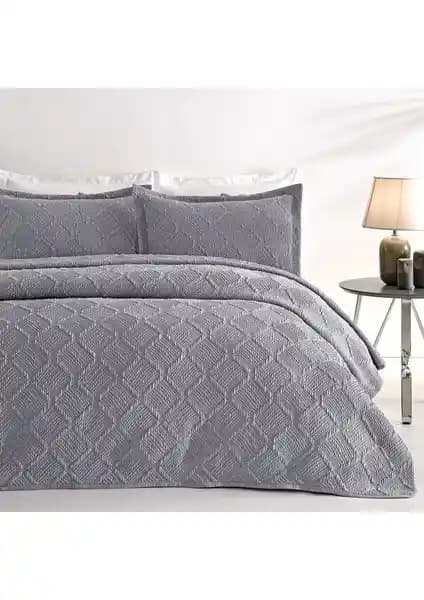 Puffy Julian Çift Kişilik Yatak Örtüsü Seti Füme Jakarlı Dayanıklı ve Şık Tasarım