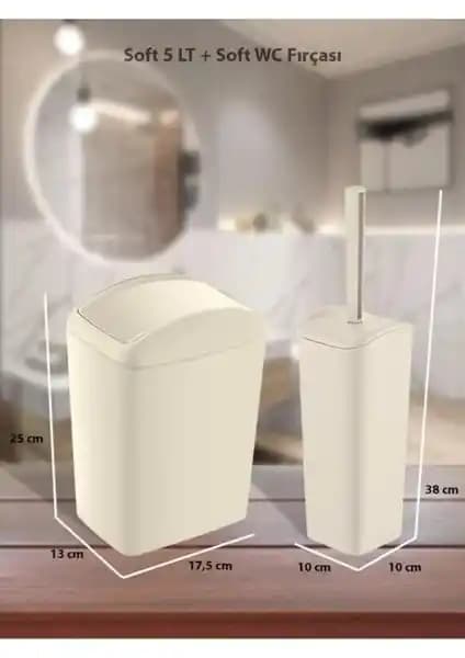 Pureduo 5 Lt. Soft Çöp Kovası ve WC Fırçası Seti Modern ve Şık Banyo Çözümü