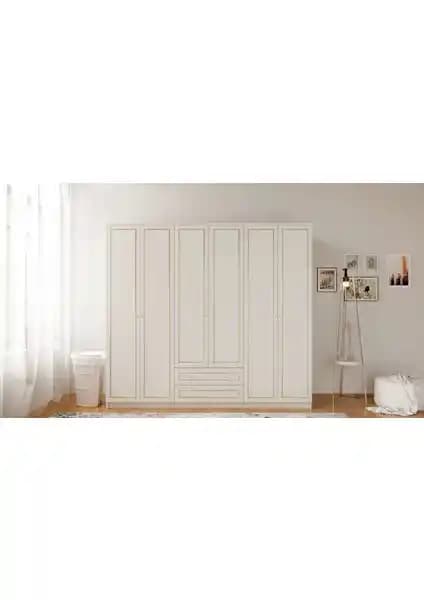 Rabi Mobilya Gold Country 6 Kapak 2 Çekmeceli Mega Gardırop Modern ve Şık Tasarımıyla Dekorasyonunuza Uyum Sağlar