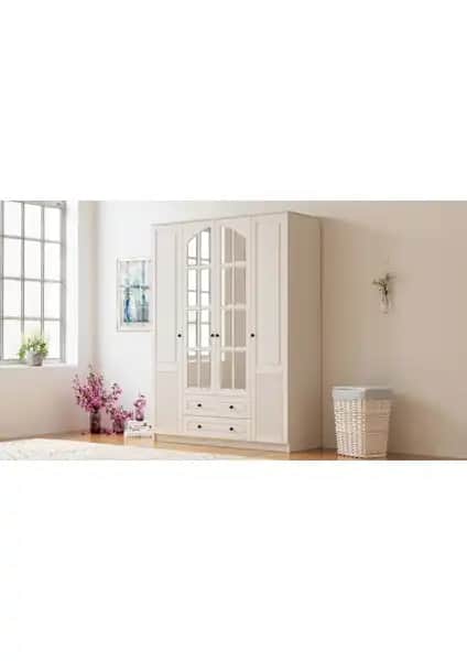 Rabi Mobilya Izel Country 4 Kapak 2 Çekmeceli Mega Gardrop Estetik ve Fonksiyonellik Bir Arada