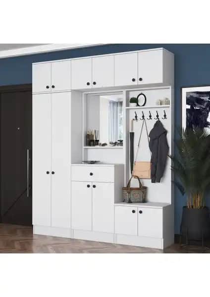 Rani EA104 Portmanto Beyaz Aynalı Modüler Depolama Çözümü 179.6 cm genişlikte