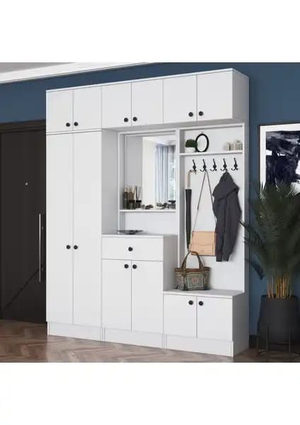 Rani EA104 Portmanto Beyaz Aynalı Modüler Depolama Çözümü 179.6 cm genişlikte