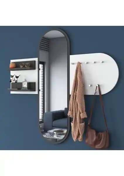 Rani P3 Aynalı Duvar Askısı Beyaz ve Antrasit Modern Vestiyer Çözümü