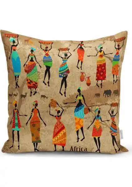 RealHomes Afrika Etnik Desenli Dijital Baskılı Yastık Kırlent Kılıfı - Modern ve Şık Dekorasyon İçin