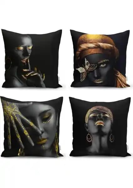 RealHomes Afrika Kadın 4'lü Yastık Kılıfı Takımı Modern Tasarım ve Yüksek Kalite