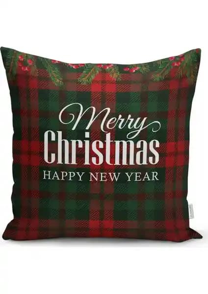 RealHomes Ekose Zeminde Noel Temalı Dekoratif Yastık Kılıfı 43x43 cm şık ve dayanıklı tasarım