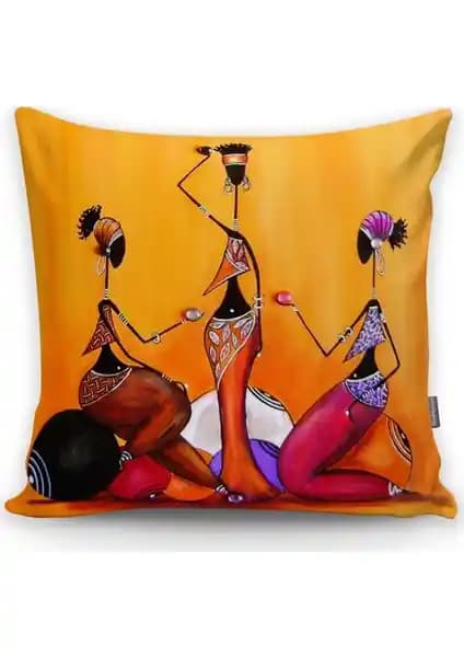 RealHomes Etnik Afrika Figürlü Dijital Baskılı Yastık Kılıfı Ev Dekorasyonuna Şık ve Dayanıklı Bir Dokunuş