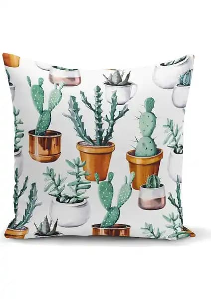 RealHomes Kaktüs Baskılı Dekoratif Dijital Kırlent Kılıfı Modern ve Dayanıklı Ev Dekorasyonu Ürünü