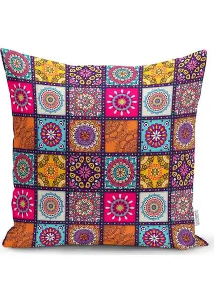 RealHomes Kareli Etnik Desenli Özel Tasarım Yastık Kırlent Kılıfı Dekoratif ve Dayanıklı
