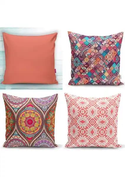 RealHomes Mercan Renkli 4'lü Kombin Dekoratif Kırlent Kılıfı Setiyle Şıklık ve Konforu Yakalayın