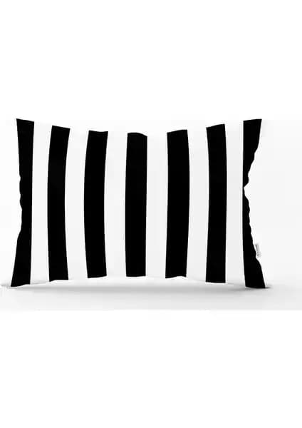 RealHomes Siyah Beyaz Çizgili Dekoratif Dikdörtgen Yastık Kılıfı Modern ve Şık Ev Dekorasyonu İçin Uygun