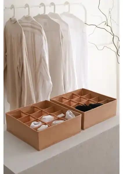 Rek Home 2'li 12 Bölmeli Bej Çekmece Organizer Seti Ev ve Ofis Düzeni İçin