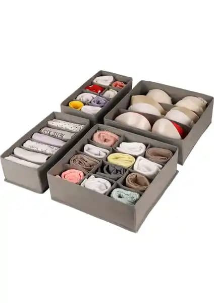 Rek Home 4'lü Gri Çocuk Odası Dolap Çekmece Organizer Seti Günlük Kullanım İçin Uygun