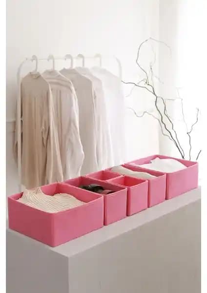 Rek Home 6'lı Pembe Çocuk Odası Saklama Kutuları ve Organizer Seti