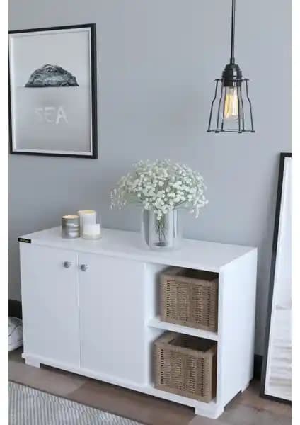 Remaks Basic 2 Kapaklı Açık Raflı Beyaz Ayakkabılık Modern ve Dayanıklı Tasarım