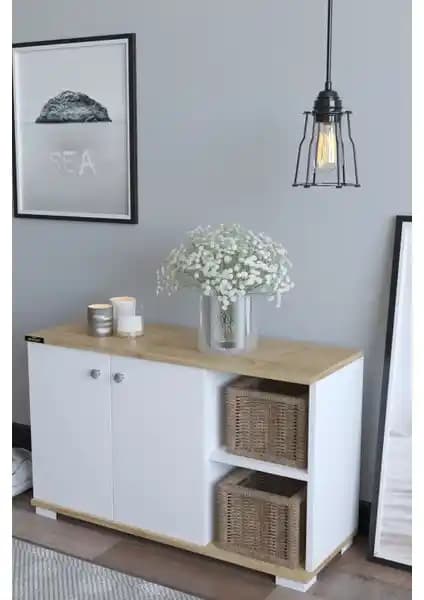 Remaks Basic Meşe-Beyaz Suntalam Ayakkabılık Modern ve Pratik Depolama Çözümü