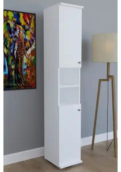 Remaks Efes Çok Amaçlı Boy Dolabı Beyaz, 8 Raflı ve 2 Kapaklı Modern Tasarım