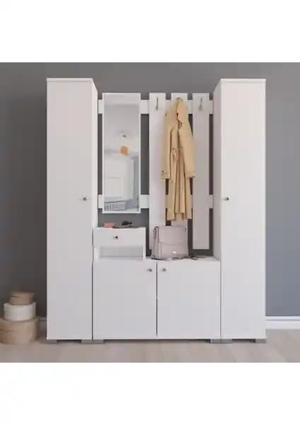 Remaks Menekşe Vestiyer Portmanto Takımı Beyaz Modern Giriş Dekorasyonu İçin Uygun