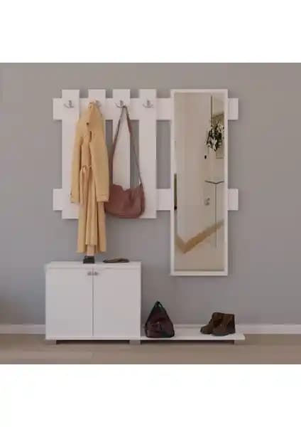 Remaks Papatya Vestiyer Portmanto Takımı Beyaz Modern ve Fonksiyonel Tasarım