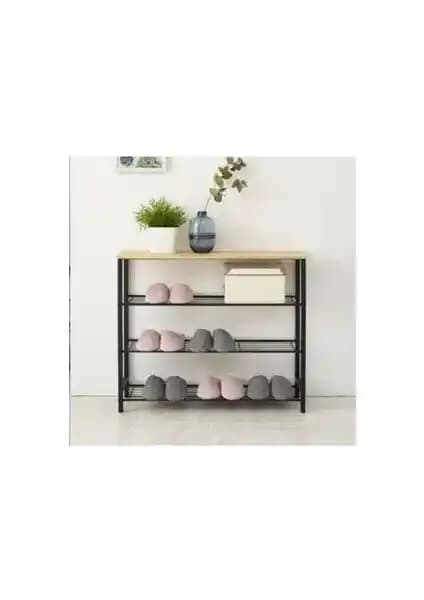 RetoDesign Siyah 4 Katlı Çok Amaçlı Raf ve Ayakkabı Rafı Modern ve Dayanıklı Tasarım