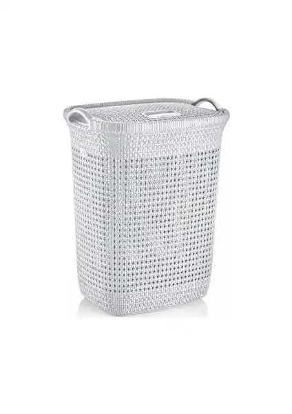 Rio Kirli Çamaşır Sepeti 52 Litre Kapaklı Örgü Model Modern Tasarım