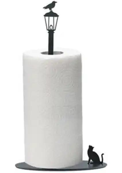 Risingmaber Dekoratif Metal Kedi ve Kuş Figürlü Kağıt Havluluk - Modern ve Şık Tasarım