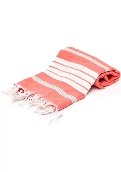 Rosa Bianca Turuncu Beyaz Şeritli Yıkanmış Pamuk Peştamal Günlük ve Seyahat Kullanımı İçin