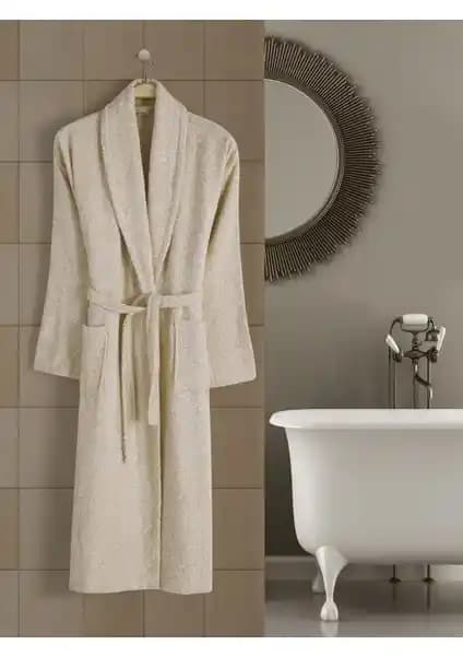 Rozet Tekstil Açık Kahve 4XL Büyük Beden Şal Yaka Pamuklu Bornoz Günlük ve Spa Kullanımı İçin