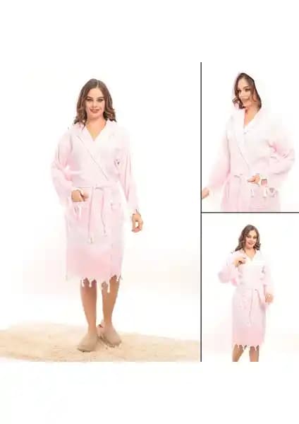 Rozet Tekstil Hürrem Püsküllü Kapüşonlu Bornoz Kadın ve Erkek İçin Şık ve Konforlu Tasarım