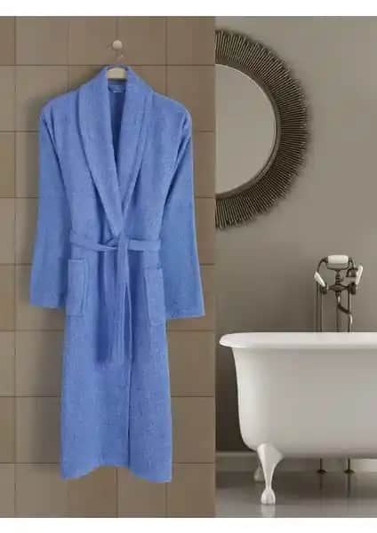 Rozet Tekstil Mavi 4XL Büyük Beden Pamuklu Şal Yaka Bornoz Konfor ve Şıklık Bir Arada