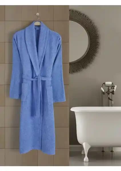 Rozet Tekstil Mavi 4XL Büyük Beden Pamuklu Şal Yaka Bornoz Konfor ve Şıklık Bir Arada