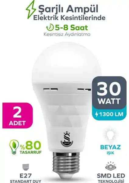 ŞANLED Şarjlı Akülü 30W Beyaz Işık LED Ampulü Modern ve Enerji Verimli Aydınlatma Çözümü