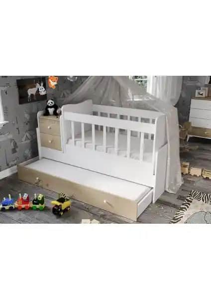 Sansa Sallanır Büyüyen Yavru Yataklı MDF Beşik Güvenli ve Uzun Ömürlü Çocuk Yatağı