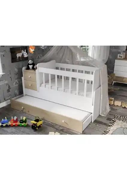 Sansa Sallanır Büyüyen Yavru Yataklı MDF Beşik Güvenli ve Uzun Ömürlü Çocuk Yatağı