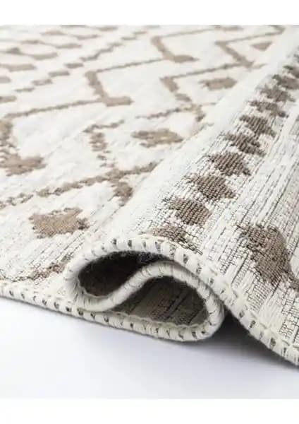 Saraz Halı Bohem Serisi Çift Taraflı Pamuklu Kilim Bej Modern Tasarım