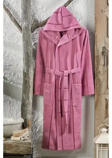 Semecca Lara Kadife Kapşonlu Bornoz Mürdüm Renkli Yumuşak ve Dayanıklı Tasarım