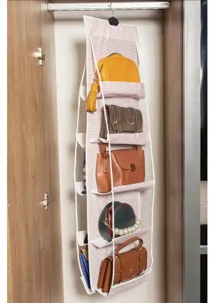 Serstil 10'lu Çanta Organizer Pembe Çizgili Şık ve Çok Amaçlı Depolama Çözümü