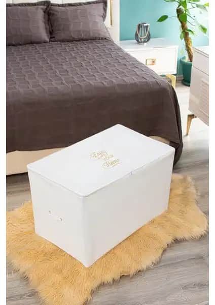 Serstil Büyük Boy Baskı Detaylı Beyaz Hurç: Pratik ve Estetik Depolama Çözümü