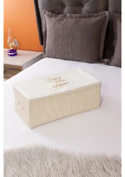 Serstil Küçük Boy Baskı Detaylı Bej Çizgili Hurçlar ile Evinizde Düzen ve Şıklık