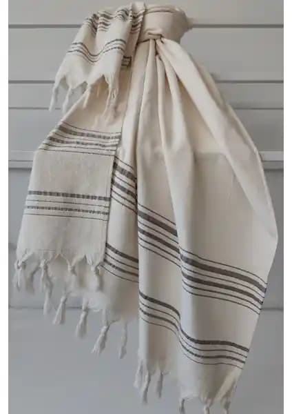 Sevim Tek Yüzlü Pamuk Havlu Peştemal Krem Renkli Modern ve Hızlı Kuruyan Tasarım