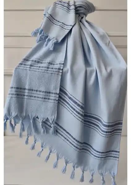 Sevim Tek Yüzlü Pamuk Havlu Peştemal Mavi - Şık ve İşlevsel Plaj ve Hamam Aksesuarı