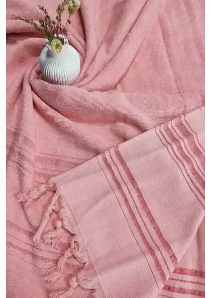 Sevim Tek Yüzlü Pamuk Havlu Peştemal Somon Renkli Dayanıklı ve Pratik Kullanım İçin