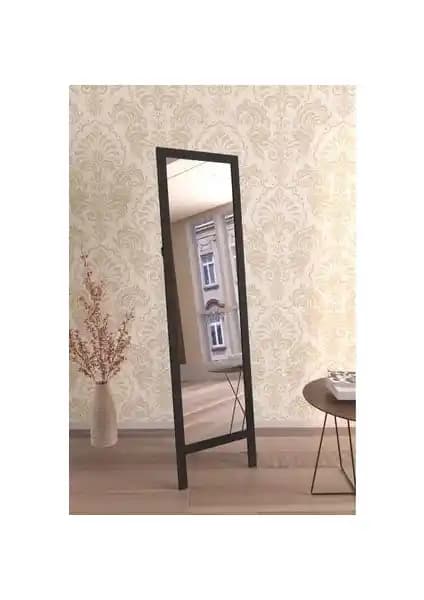 Siyah Doğal Ahşap Ayaklı Boy Aynası Modern ve Çevre Dostu Tasarım