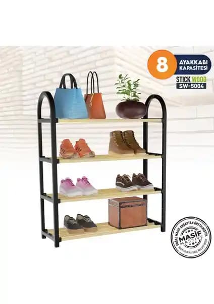 Stickwood 4 Katlı Ahşap Ayakkabılık SW 5004 ile Şık ve Fonksiyonel Giriş Dekorasyonu