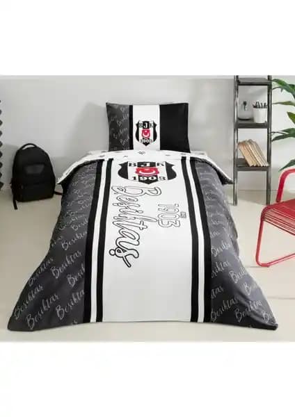 Taç Beşiktaş 1903 Glow Tek Kişilik Nevresim Takımı Spor Teması ve Modern Tasarım